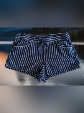 Gap Stripe Shorts Women M Med Linen Blend Drawstring Coastal Lightweight Capsule